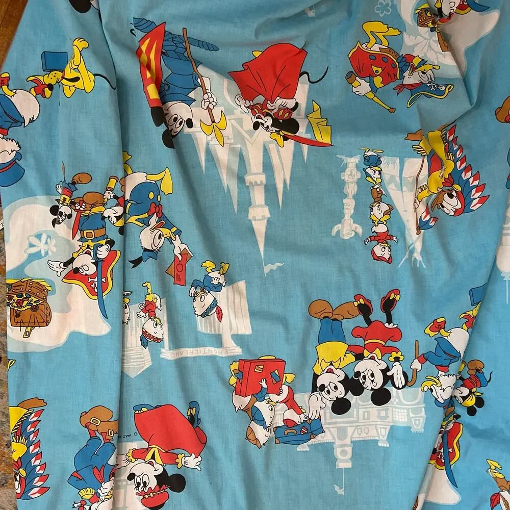 Vtg 70s Disney Disneyland Mickey Mouse Frontierland Twin Fitted Sheet Bedding